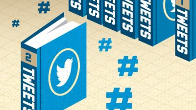 illustration of hashtags and books of Tweets
